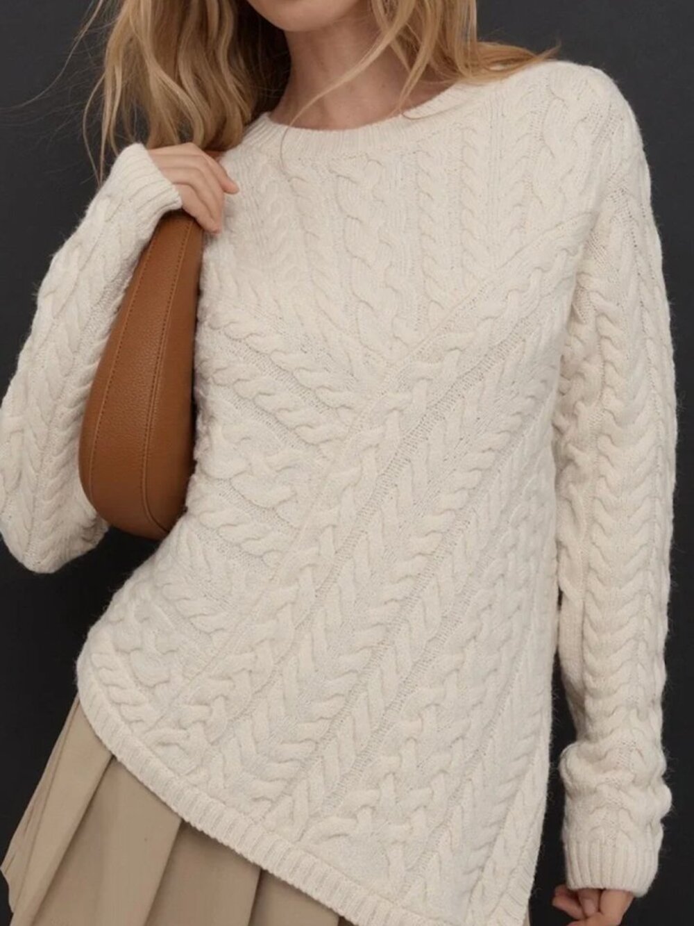 Maeve Cable Knit Sweater Womens Small Cream Asymmetrical Cottagecore Feminine